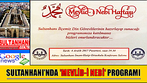 SULTANHANI İLÇESİNDE DÜZENLENECEK MEVLİD-İ NEBİ PROGRAMINA DAVET