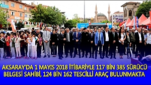 AKSARAY’DA 1 MAYIS 2018 İTİBARİYLE 117 BİN 385 SÜRÜCÜ BELGESİ SAHİBİ, 124 BİN 162 TESCİLLİ ARAÇ BULUNMAKTA