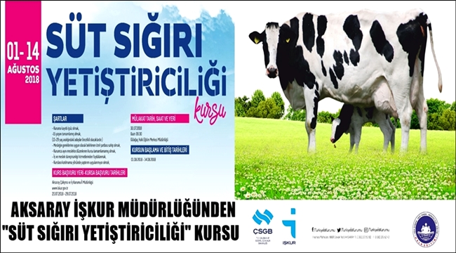 AKSARAY İŞKUR MÜDÜRLÜĞÜ "SÜT SIĞIRI YETİŞTİRİCİLİĞİ" KURSU DÜZENLİYOR