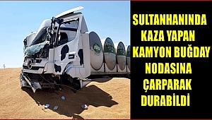 SULTANHANINDA KAZA YAPAN KAMYON BUĞDAY NODASINA ÇARPARAK DURABİLDİ