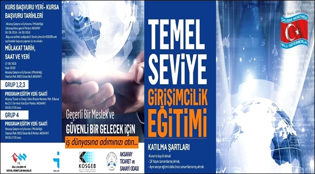 AKSARAY'DA YENİ TEMEL SEVİYE GİRİŞİMCİLİK KURSU