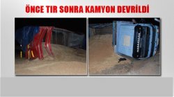 Konya Aksaray Yolunda önce Tır Sonra Kamyon Devrildi