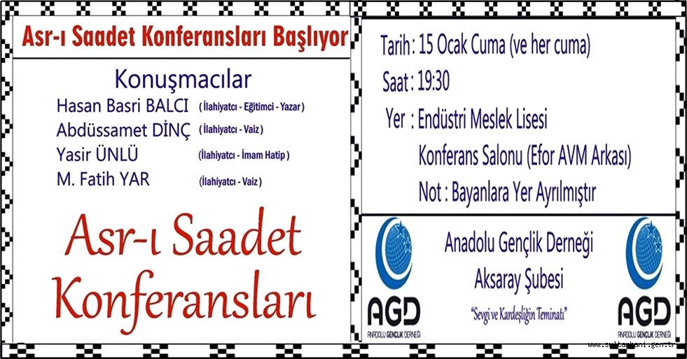 ANADOLU GENLİK DERNEĞİNDEN ASR-I SAADET KONFERANSLARI