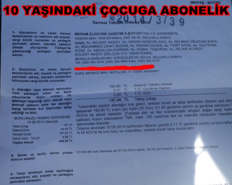 Medaş 10 Yaşındaki çocuğu Abone Yaptı İddası